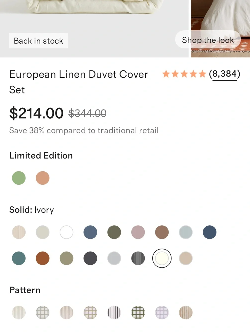 NWOT European Linen Duvet Set - Ivory King/CalKing - Retail $214